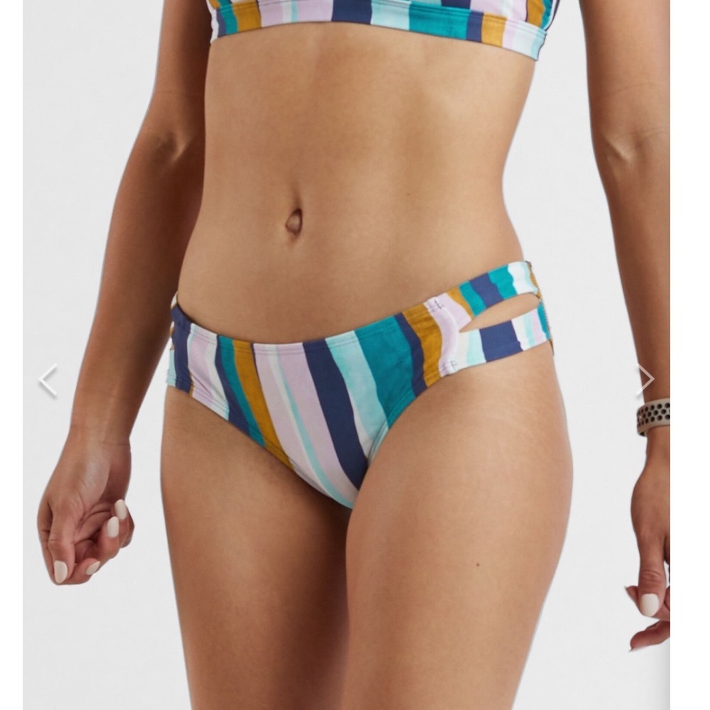Title Nine Naiad Bikini Bottom Broken Stripes Multi Color Cut Out Swim Brief M